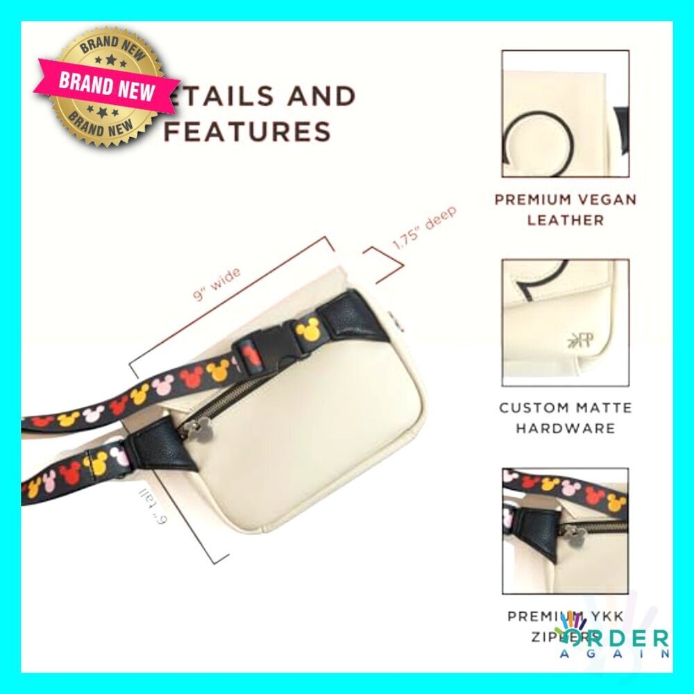 Disney Mickey Fanny Pack Crossbody Vegan Leather Adjustable Waist Bag Travel - Picture 3 of 6